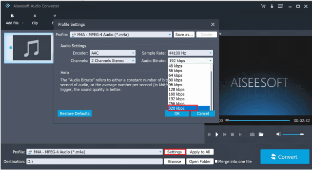 convert mp3 to m4a 320kbps